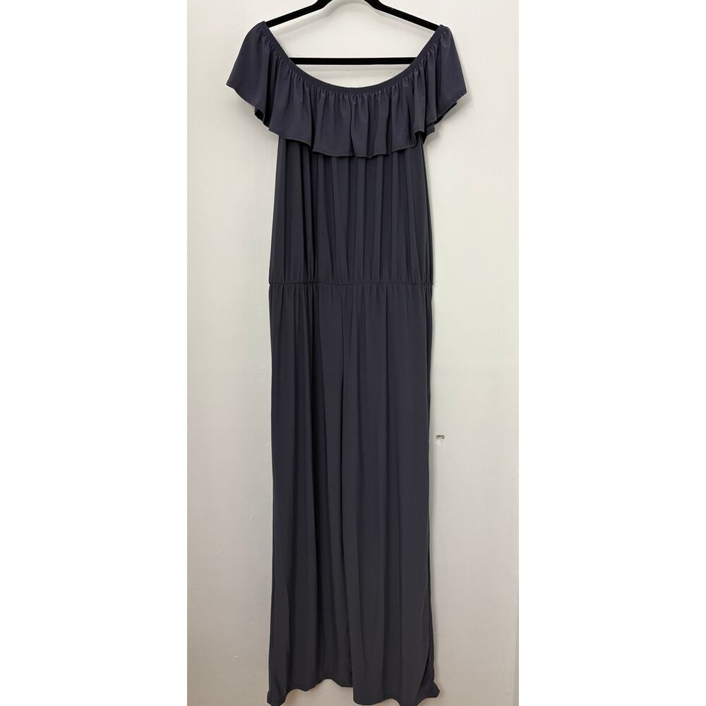 Hybrid & Company Charcoal Off Shoulder Ruffle Maxi Dress 2X NWT Made in USA